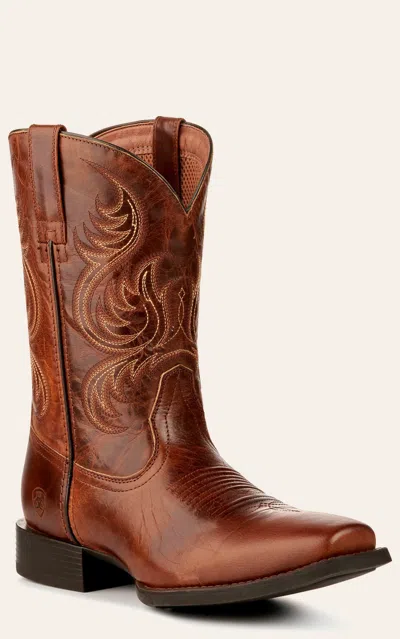 Ariat Men's Sport Boss Man Rich Cognac Punchy Square Toe Cowboy Boots In Brown