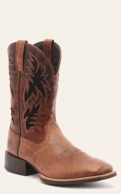 Ariat Men's Sport Cool Dark Tan Venttek Wide Square Toe Cowboy Boots In Multi