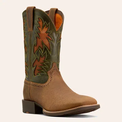 Ariat Men's Sport Cool Venttek Buff Tan & Dusty Olive Wide Square Toe Cowboy Boots In Brown