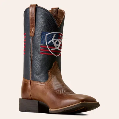 Ariat Men's Sport Freedom Dark Tan & Nightfall Navy Wide Square Toe Cowboy Boots In Brown