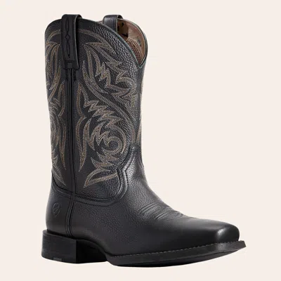 Ariat Men's Sport Herdsman Black Deertan Punchy Toe Cowboy Boots