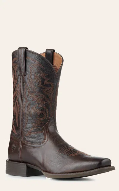 Ariat Men's Sport Herdsman Burnished Chocolate Punchy Square Toe Cowboy Boots In Brown