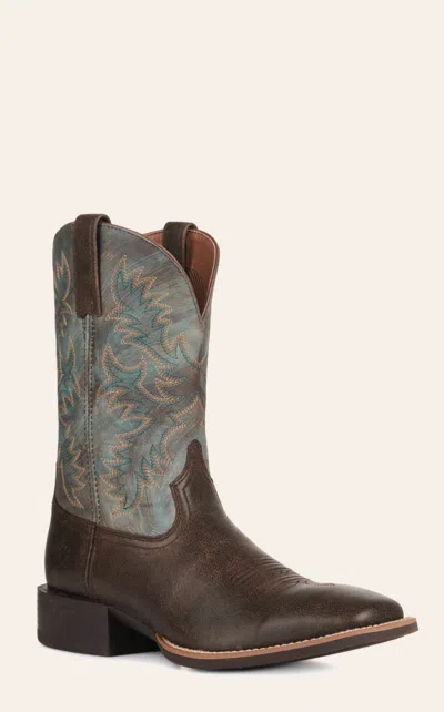 Ariat Men's Sport Latigo Chocolate Brown And Stone Blue Wide Square Toe Cowboy Boots