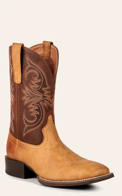 Ariat Men's Sport Partner Matte Tan Buck And Chocolate Wide Square Toe Cowboy Boots In Brown