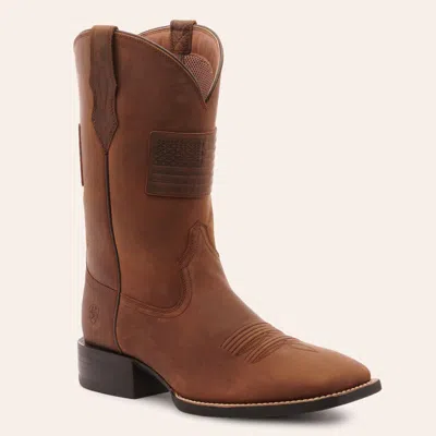 Ariat Men's Sport Patriot Ii Distressed Tan With Flag Patch Wide Square Toe Cowboy Boots In Brown