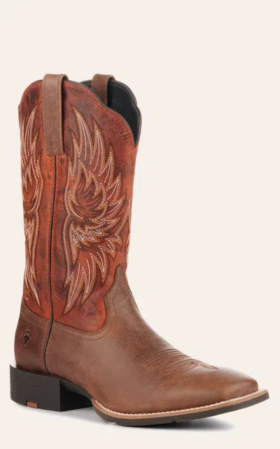 Ariat Men's Sport Rider Vintage Brown And Rustic Orange Wide Square Toe Cowboy Boots