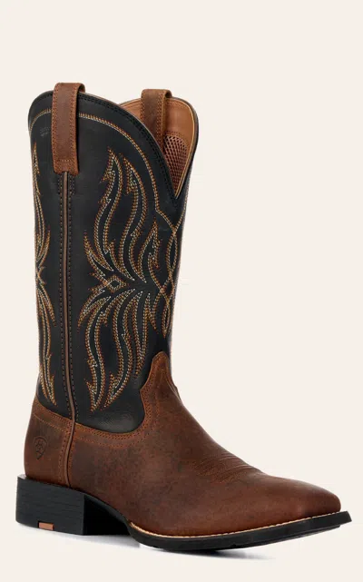 Ariat Men's Sport Rustler Brown & Black Wide Square Toe Cowboy Boots