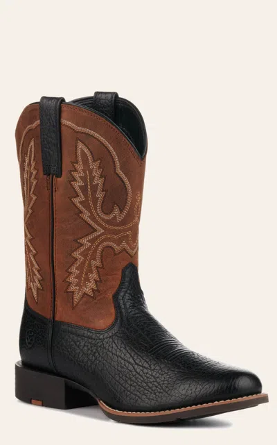 Ariat Men's Sport Stratten Black And Weathered Chestnut Round Toe Cowboy Boots In Multi