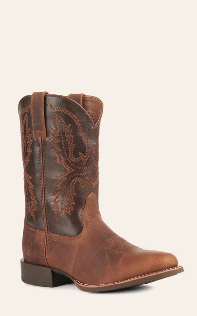 Ariat Men's Sport Stratten Sorrel Crunch And Bitter Brown Wide Round Toe Cowboy Boots