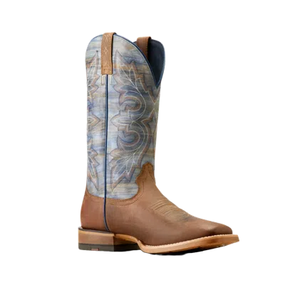Pre-owned Ariat Men's Standout Loco Brown & Cloud Blue Western Boots 10050890 In Brown, Blue