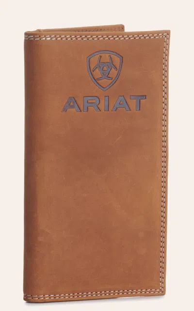 Ariat Men's Tan Embossed Logo Checkbook / Rodeo Wallet In Brown