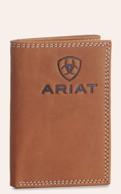 Ariat Men's Tan Embossed Logo Trifold Wallet In Brown