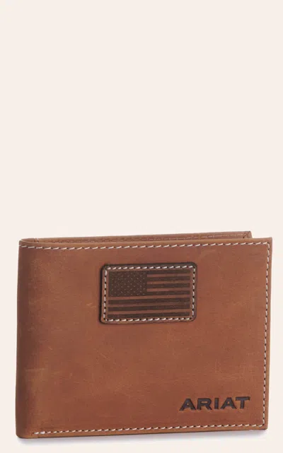 Ariat Men's Tan With Flag Patch Bifold Wallet In Brown