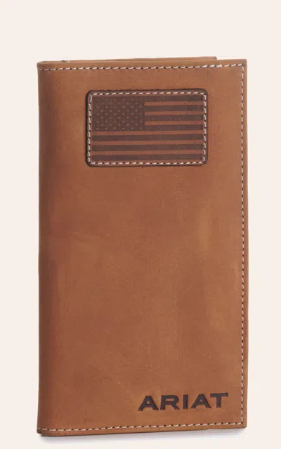 Ariat Men's Tan With Flag Patch Checkbook / Rodeo Wallet In Brown