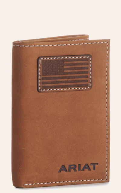 Ariat Men's Tan With Flag Patch Trifold Wallet In Brown