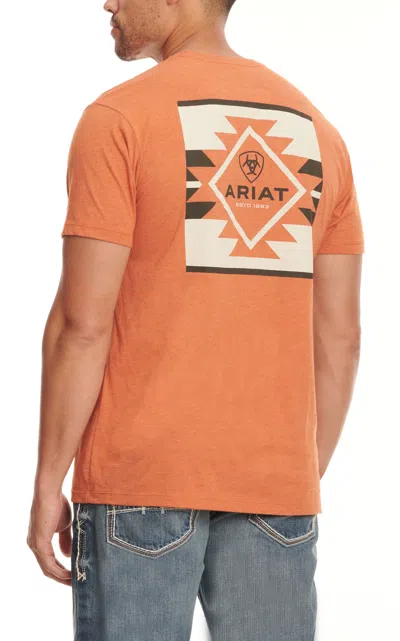 Ariat Men's Tangerine & Aztec Logo Graphic Short Sleeve T-shirt In Pink