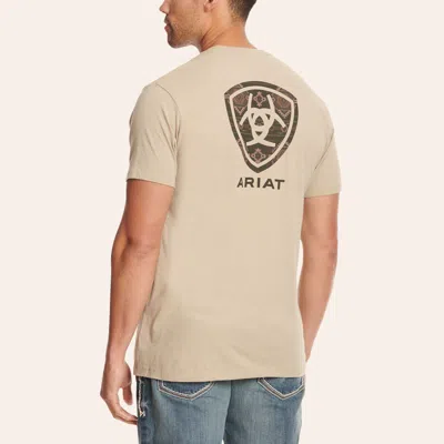 Ariat Men's Taupe With Chocolate & Rose  Shield Logo Graphic Short Sleeve T-shirt In Neutral