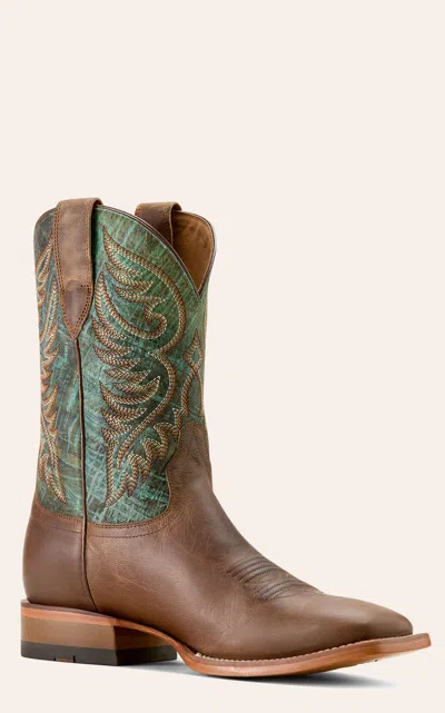 Ariat Men's Tawny Tan & Roaring Turquoise Wiley Wide Square Toe Boots In Brown