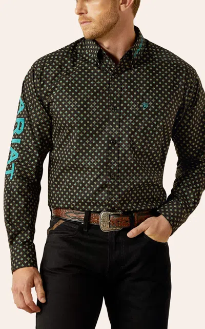 Ariat Men's Team Black & Teal Geo-print Logo Shirt