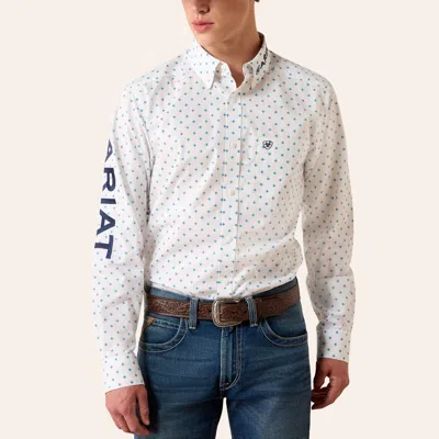 Ariat Men's Team Emory White Geo Print Long Sleeve Fitted Shirt