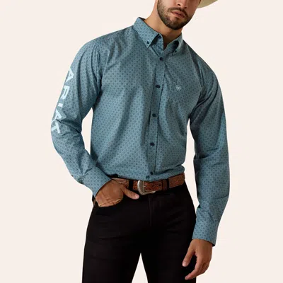 Ariat Men's Team Jansen Navy Geo Print Fitted Button Down Shirt In Blue