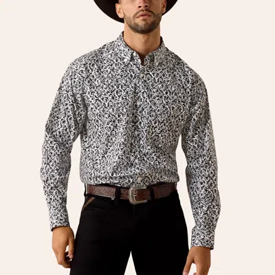 Ariat Men's Team Jansen White Paisley Print Long Sleeve Button Down Shirt In Gray
