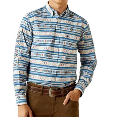 Ariat Men's Team Logo Albert Fitted Button Down Shirt In Dark Teal/khaki In Blue