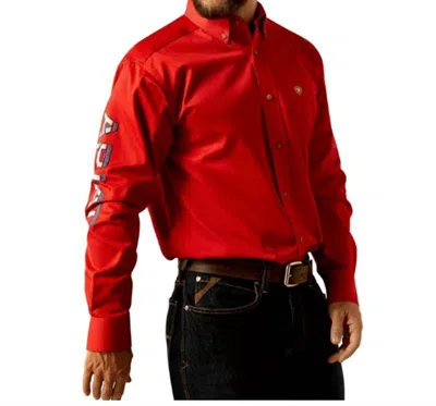 Ariat Men's Team Logo Classic Fit Long Sleeve Shirt In Red/khaki