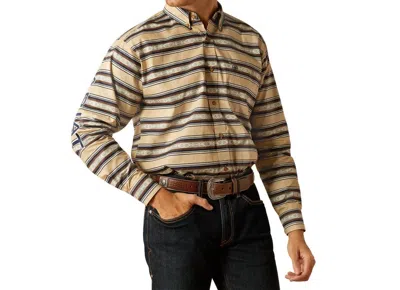 Ariat Men's Team Logo Korbyn Me Shirt In Tan Navy In Yellow