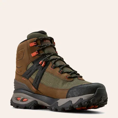 Ariat Men's Traverse Mid Bark Brown & Evergreen Waterproof Round Toe Hiking Boots