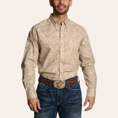 Ariat Men's Trevon Tan Paisley Print Long Sleeve Shirt In Neutral