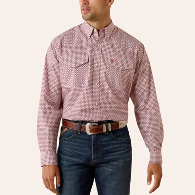 Ariat Men's Truth Red Medallion Print Long Sleeve Pearl Snap Western Shirt In Pink