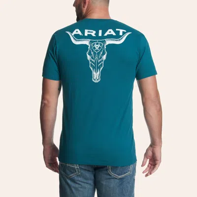 Ariat Men's Turquoise Steer Head Logo Graphic T-shirt In Blue