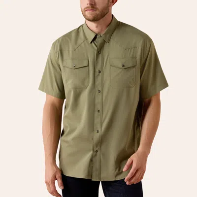 Ariat Men's Venttek Deep Lichen Green Pearl Snap Short Sleeve Western Shirt