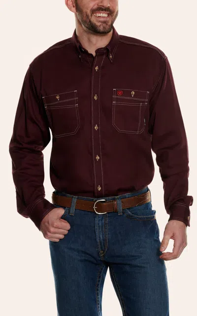 Ariat Men's Venttek Malbec Long Sleeve Fr Work Shirt In Burgundy