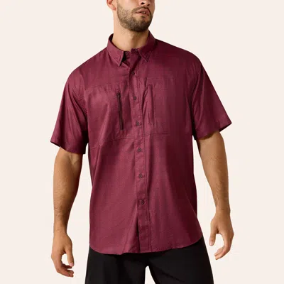 Ariat Men's Venttek Maroon Geo Print Short Sleeve Button Down Western Shirt In Burgundy
