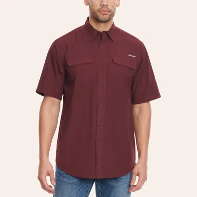 Ariat Men's Venttek Outbound Berry Bark Short Sleeve Shirt In Burgundy