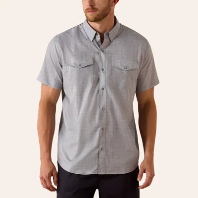 Ariat Men's Venttek Tribal Gray Geo Print Fitted Pearl Snap Short Sleeve Western Shirt