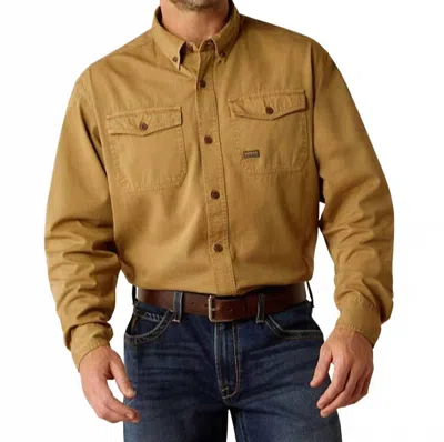 Ariat Men's Washed Twill Work Button Down Shirt In Khaki In Brown