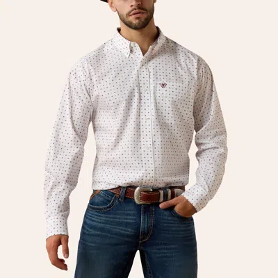 Ariat Men's Waverly White Geo Print Wrinkle Free Long Sleeve Shirt