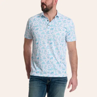 Ariat Men's White & Aqua Western Print Fitted Polo Shirt In Blue