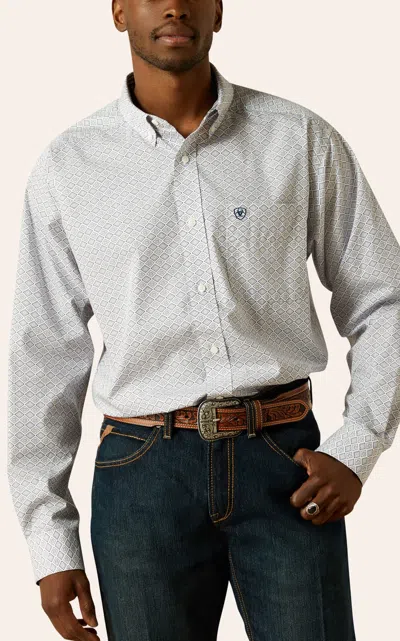 Ariat Men's White & Blue Geo Print Wrinkle Free Western Shirt