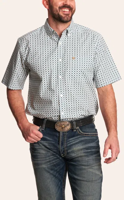 Ariat Men's White & Sea Green Geo Print Western Shirt In Blue