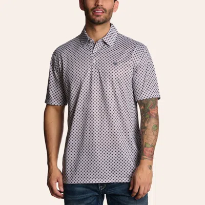 Ariat Men's White & Taupe Geo Print Polo Shirt In Blue