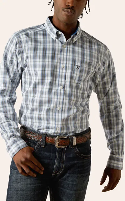 Ariat Men's White Blue & Green Plaid Print Wrinkle Free Western Shirt In Multi