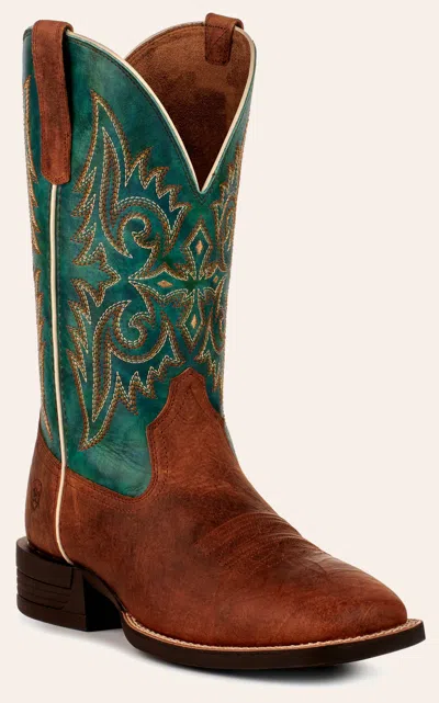 Ariat Men's Wild Thang Fiery Brown And Emerald Green Shock Shield Wide Square Toe Cowboy Boots