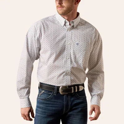 Ariat Men's Willke White Geo Stripe Print Wrinkle Free Long Sleeve Shirt In Neutral