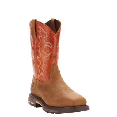 Pre-owned Ariat ® Men's Work Hog Wide Square Steel Toe Brown Boots 10006961