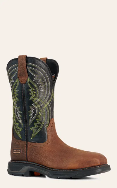 Ariat Men's Workhog Brown & Black Wide Square Toe Work Boots