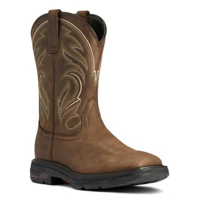 Pre-owned Ariat Men's Workhog Cottonwood Distressed Brown Boot 10038321